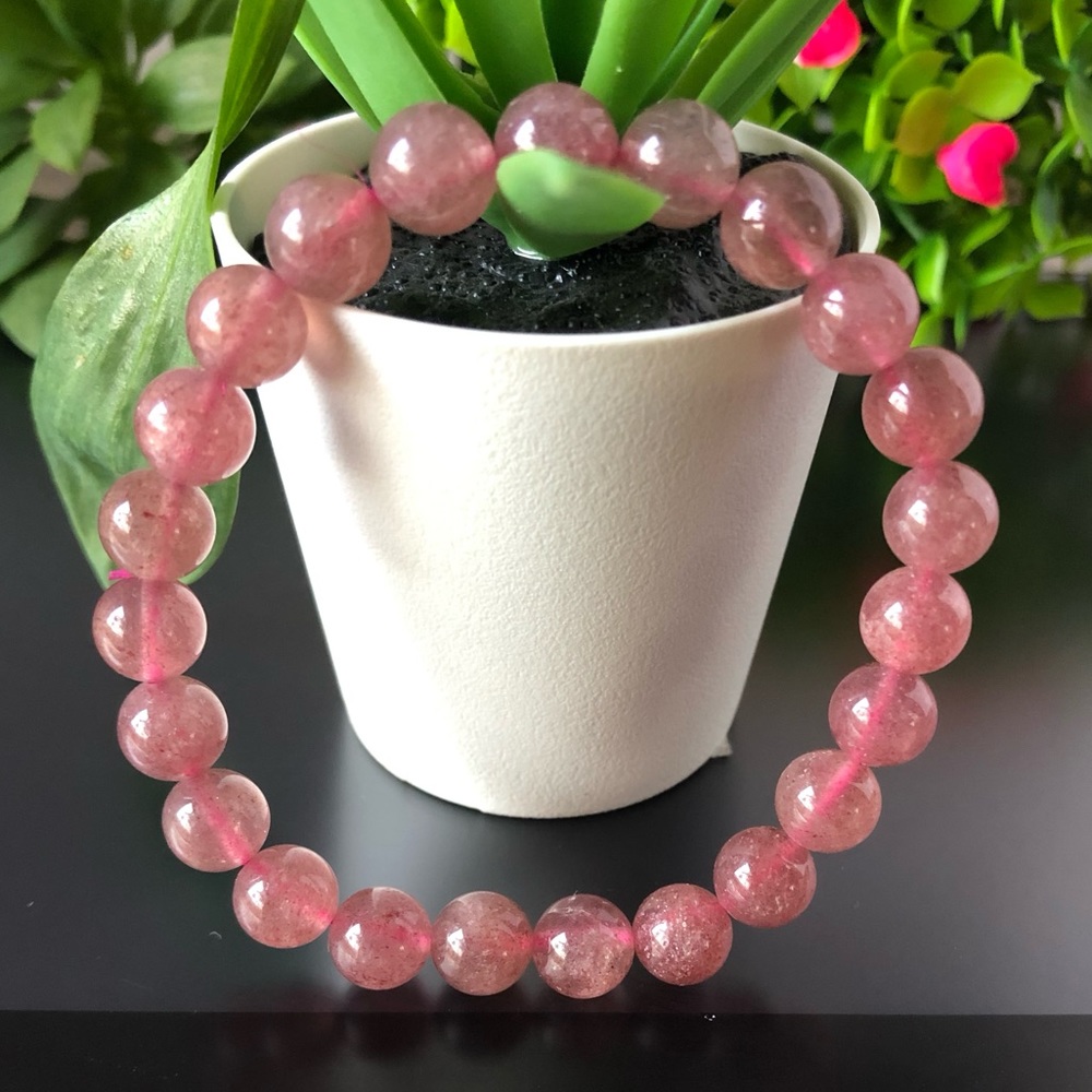 Strawberry Quartz 8mm Natural Crystal Beads Stretchable Bracelet